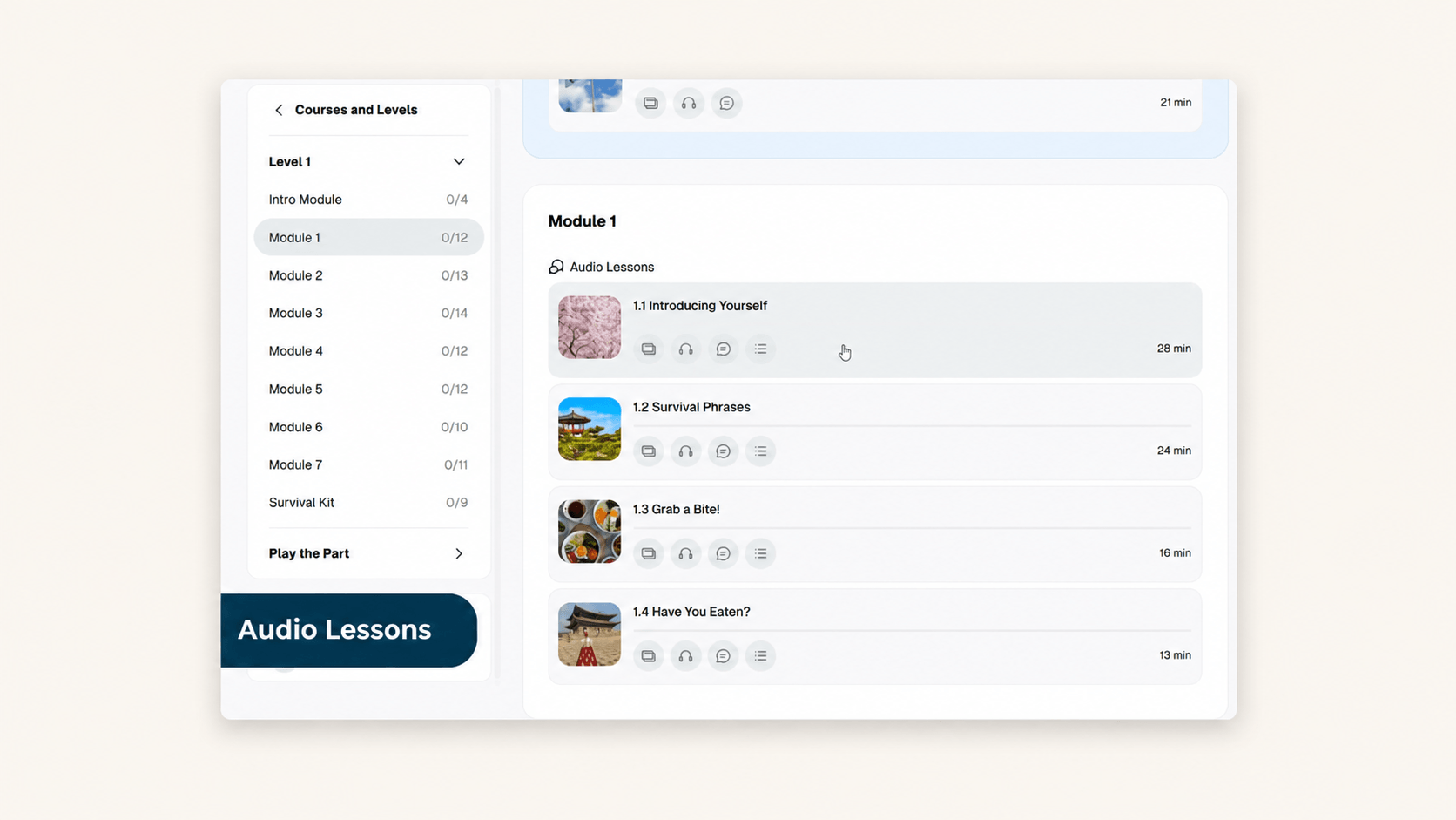 An audio lesson — built around a realistic everyday Korean dialogue